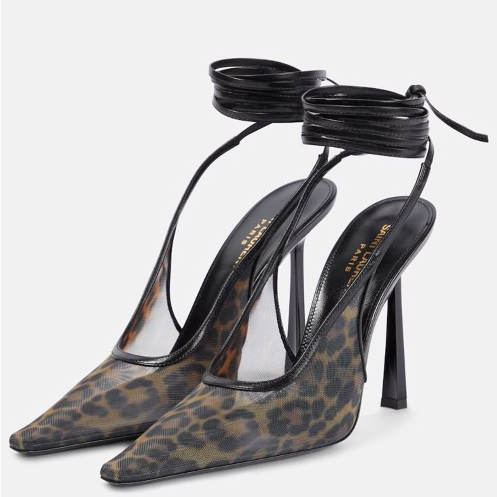 SAINT LAURENT Oxalis 110 Leather-Trimmed Slingback Pumps